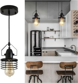 Industrial Black Pendant Light Metal Cage Pendant Lights Dining Room Hanging Lighting for Kitchen Island Living Room Bedroom Entryway Barn Farmhouse,S (Color: as Pic)